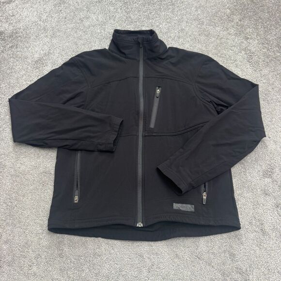 REI Fleece Lined Softshell Jacket Mens Medium Black Full Zip Pocket Outdoor Hike - Picture 1 of 14